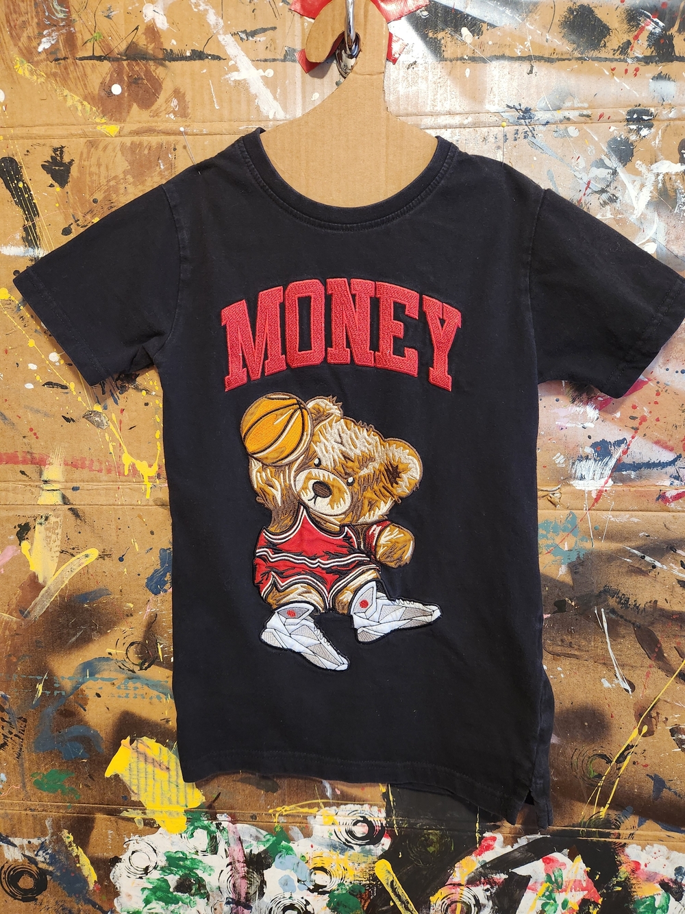 Kids Black 'Money' Bear Basketball Graphic Tee